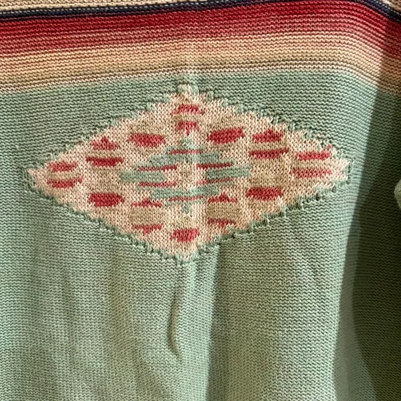 Ralph Lauren LRL Jeans Red Green Stripe Aztec Boat Neck Sweater XL Cotton Linen - Picture 2 of 7